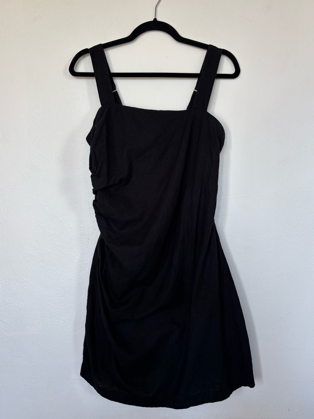 Abercrombie & Fitch Tall Length Black Linen Blend Square-Neck Ruched Mini Dress